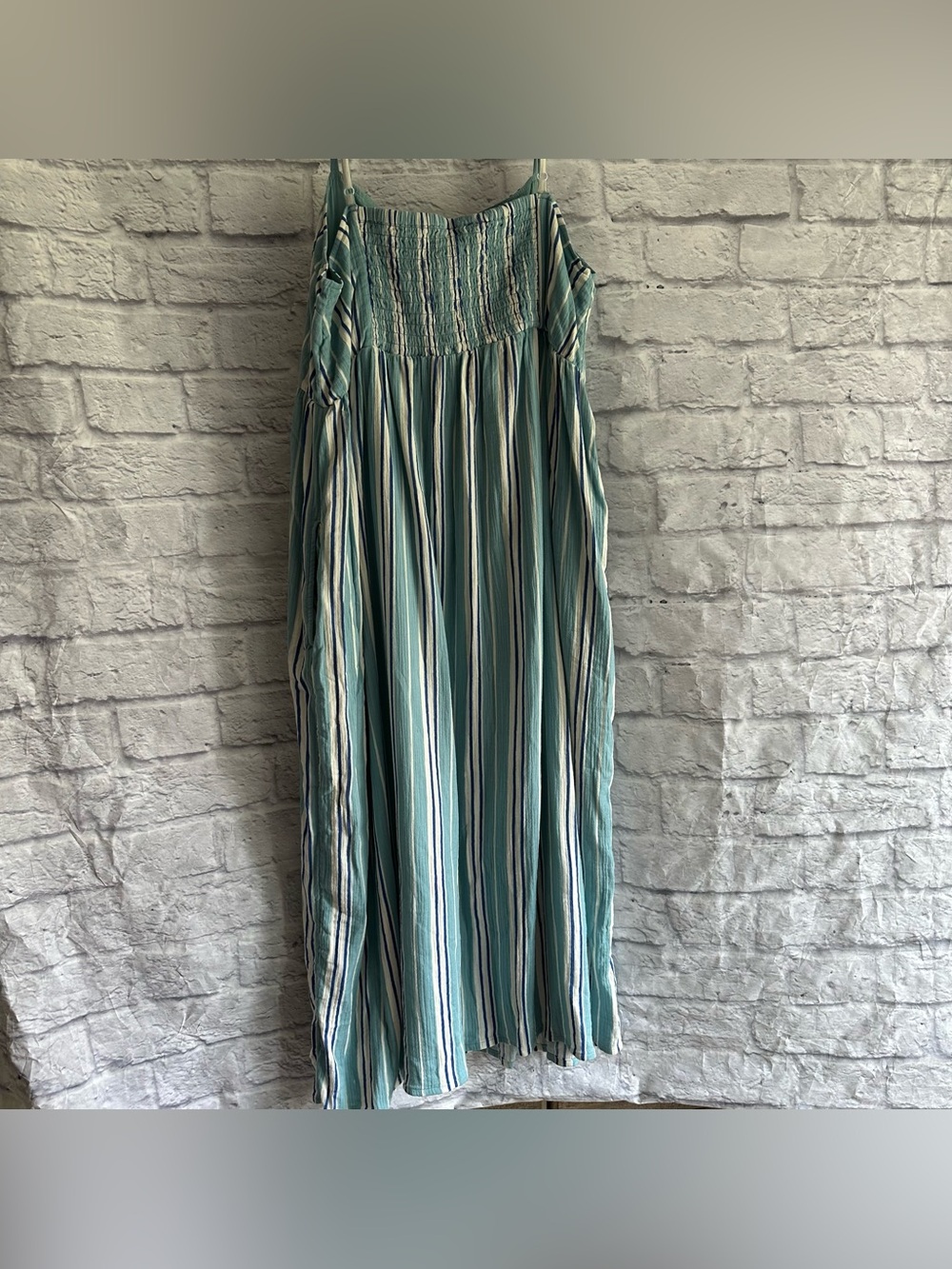 PREOWNED HANNA ANDERSSON BLUE STRIPE WOMENS SPAGHETTI STRAP MAXI DRESS XL - Picture 6 of 9